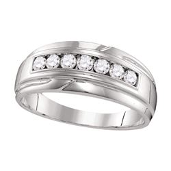 1/2 CTW Mens Round Diamond Wedding Single Row Band Ring 10kt White Gold - REF-53V7Y