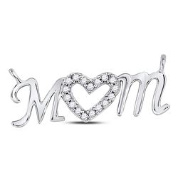 1/10 CTW Womens Round Diamond Mom Mother Heart Pendant 10kt White Gold - REF-15Y2N