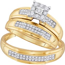 1/3 CTW His Hers Round Diamond Cluster Matching Wedding Set 10kt Yellow Gold - REF-49W6H