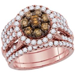 3 CTW Womens Round Brown Diamond Bridal Wedding Ring 14kt Rose Gold - REF-276R2X