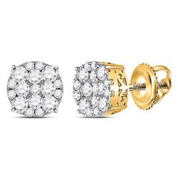 1/2 CTW Womens Round Diamond Circle Cluster Earrings 14kt Yellow Gold - REF-40H8R
