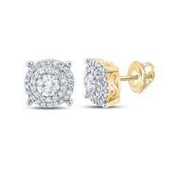 3/4 CTW Mens Round Diamond Cluster Earrings 10kt Yellow Gold - REF-64V2Y