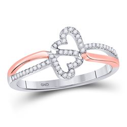 1/10 CTW Womens Round Diamond Double Heart Ring 10kt Two-tone Gold - REF-15W2H
