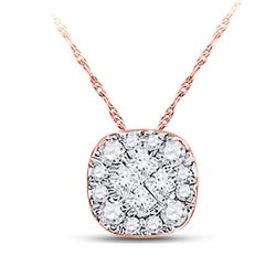 1/4 CTW Womens Princess Diamond Square Pendant 14kt Rose Gold - REF-21H8R