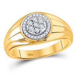 1/10 CTW Mens Round Diamond Circle Cluster Ring 10kt Yellow Gold - REF-33N5A