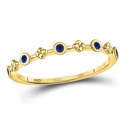1/12 CTW Womens Round Blue Sapphire Dot Flower Stackable Band Ring 10kt Yellow Gold - REF-9N5A
