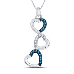 1/6 CTW Womens Round Blue Color Enhanced Diamond Heart Pendant 10kt White Gold - REF-12V2Y