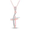 Image 1 : 1/10 CTW Womens Round Diamond Triple Cross Pendant 10kt Two-tone Gold - REF-7Y4N