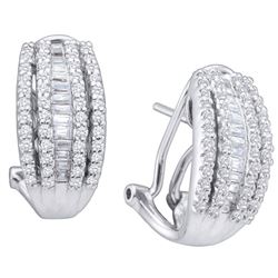 1 CTW Womens Baguette Diamond French-Clip Hoop Earrings 14kt White Gold - REF-115H8R