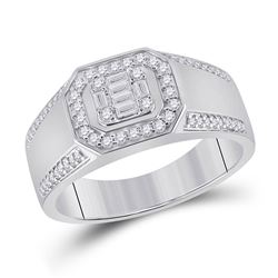 1/2 CTW Womens Baguette Diamond Octagon Cluster Ring 14kt White Gold - REF-79N3A
