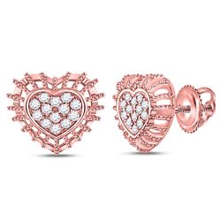 1/4 CTW Womens Round Diamond Heart Earrings 10kt Rose Gold - REF-24X5T
