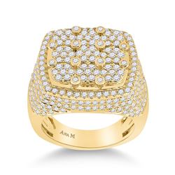 3 & 3/8 CTW Mens Round Diamond Cluster Square Ring 14kt Yellow Gold - REF-320X4T