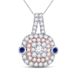 1/2 CTW Womens Round Diamond Cushion Halo Pendant 10kt Two-tone Gold - REF-37A5M