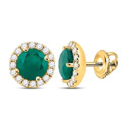 1 & 1/5 CTW Womens Round Emerald Diamond Halo Earrings 14kt Yellow Gold - REF-47R6X