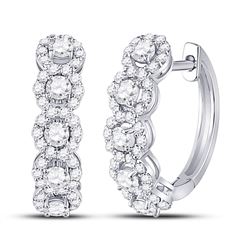 1 CTW Womens Round Diamond Halo Hoop Earrings 14kt White Gold - REF-95T5V