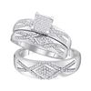 Image 1 : 1/2 CTW His Hers Round Diamond Square Matching Wedding Set 10kt White Gold - REF-61R4X
