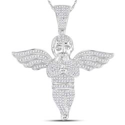 1 & 1/2 CTW Mens Round Diamond Angel Cherub Charm Pendant 10kt White Gold - REF-126X2T