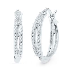 1/4 CTW Womens Round Diamond Double Row Hoop Earrings 10kt White Gold - REF-24T5V
