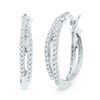Image 1 : 1/4 CTW Womens Round Diamond Double Row Hoop Earrings 10kt White Gold - REF-24T5V