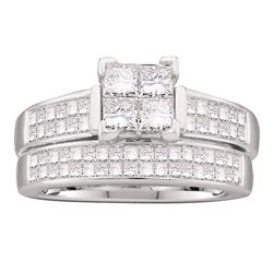 1 & 1/2 CTW Princess Diamond Bridal Wedding Ring 14kt White Gold - REF-197M6F