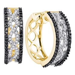 3/4 CTW Womens Round Black Color Enhanced Diamond Hoop Earrings 10kt Yellow Gold - REF-51W8H