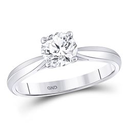 3/4 CTW Womens Round Diamond Solitaire Bridal Wedding Engagement Ring 14kt White Gold - REF-109H2R