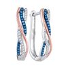 Image 1 : 1/6 CTW Womens Round Blue Color Enhanced Diamond Hoop Earrings 10kt Two-tone Gold - REF-24F5W