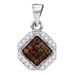 1/4 CTW Womens Round Brown Diamond Geometric Cluster Pendant 10kt White Gold - REF-10X9T