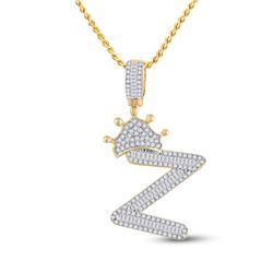 3/4 CTW Mens Baguette Diamond Crown Z Letter Charm Pendant 10kt Yellow Gold - REF-40M8F