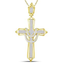 1/2 CTW Mens Round Diamond Cross Charm Pendant 10kt Yellow Gold - REF-71H6R