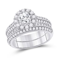 1 & 7/8 CTW Round Diamond Halo Bridal Wedding Ring 14kt White Gold - REF-361T3V