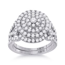 1 & 1/3 CTW Round Diamond Bridal Wedding Ring 14kt White Gold - REF-136V4Y