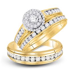 1 & 5/8 CTW His Hers Round Diamond Solitaire Matching Wedding Set 10kt Yellow Gold - REF-150F2W
