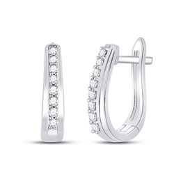 1/4 CTW Womens Round Diamond Oblong Hoop Earrings 10kt White Gold - REF-31T4V