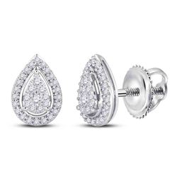 1/2 CTW Womens Round Diamond Teardrop Earrings 14kt White Gold - REF-53N3A
