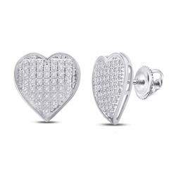 1/4 CTW Womens Round Diamond Heart Cluster Earrings 10kt White Gold - REF-23M3F