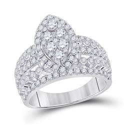 1 & 3/4 CTW Womens Round Diamond Marquise-shape Cluster Ring 14kt White Gold - REF-146M6F