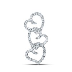 1/4 CTW Womens Round Diamond Triple Heart Pendant 10kt White Gold - REF-24W5H