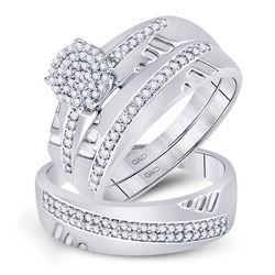 1/3 CTW His Hers Round Diamond Cluster Matching Wedding Set 10kt White Gold - REF-37V5Y