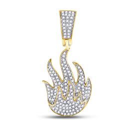 3/8 CTW Mens Round Diamond Flame Fire Charm Pendant 10kt Yellow Gold - REF-43R5X