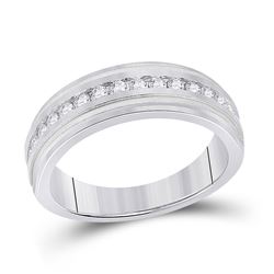 1/2 CTW Mens Round Diamond Wedding Single Row Band Ring 10kt White Gold - REF-68N2A