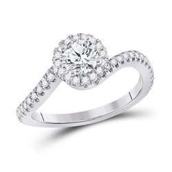 1 CTW Round Diamond Halo Bridal Wedding Engagement Ring 14kt White Gold - REF-231F7W