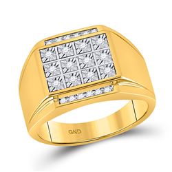1/4 CTW Mens Round Diamond Square Cluster Ring 10kt Yellow Gold - REF-49H6R