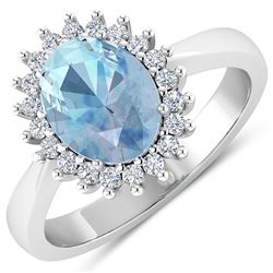 Natural 2.29 CTW Aquamarine & Diamond Ring 14K White Gold - REF-45W2X