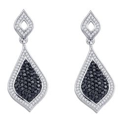 2 CTW Womens Round Black Color Enhanced Diamond Dangle Earrings 10kt White Gold - REF-74M9F