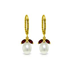 Genuine 9 ctw Garnet & Pearl Earrings 14KT Yellow Gold - REF-39Z3N