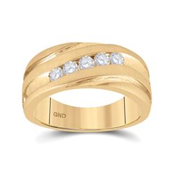 1/2 CTW Mens Round Diamond Diagonal Wedding Band Ring 10kt Yellow Gold - REF-99W2H