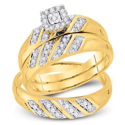 1/4 CTW His Hers Round Diamond Solitaire Matching Wedding Set 10kt Yellow Gold - REF-47N9A