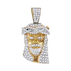 3/4 CTW Mens Round Diamond Jesus Face Charm Pendant 10kt Yellow Gold - REF-53A3M