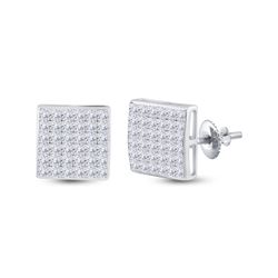 1 & 1/2 CTW Womens Princess Diamond Square Earrings 14kt White Gold - REF-98F2W